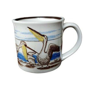Vintage 1980s Ships Boat Fishing Harbor Pelicans Coffee Mug 8 oz